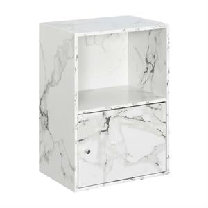 Xtra Storage 1 Door Cabinet in White Faux Marble Wood Finish