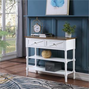 Country Oxford Two-Drawer Console Table in Driftwood Brown and White Wood Finish