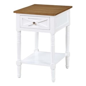 Country Oxford End Table with Charging Station in White and Caramel Wood Finish