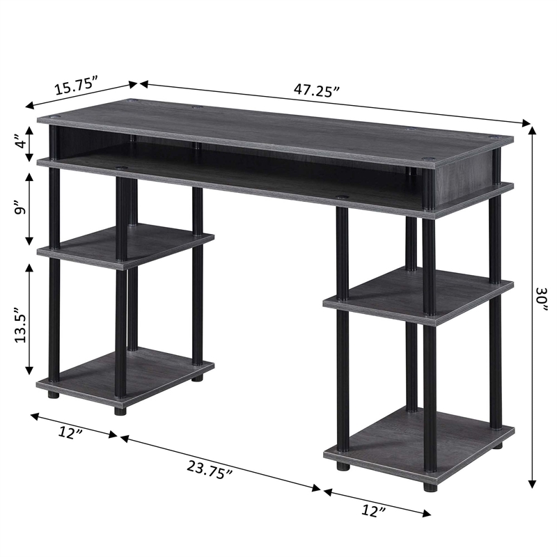 Designs2Go No Tools Student Desk in Charcoal Gray Wood Finish and Black Poles