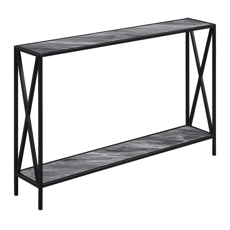 Tucson Console Table in Faux Gray Marble Wood Finish and Black Frame