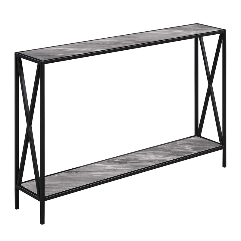 Tucson Console Table in Faux Gray Marble Wood Finish and Black Frame