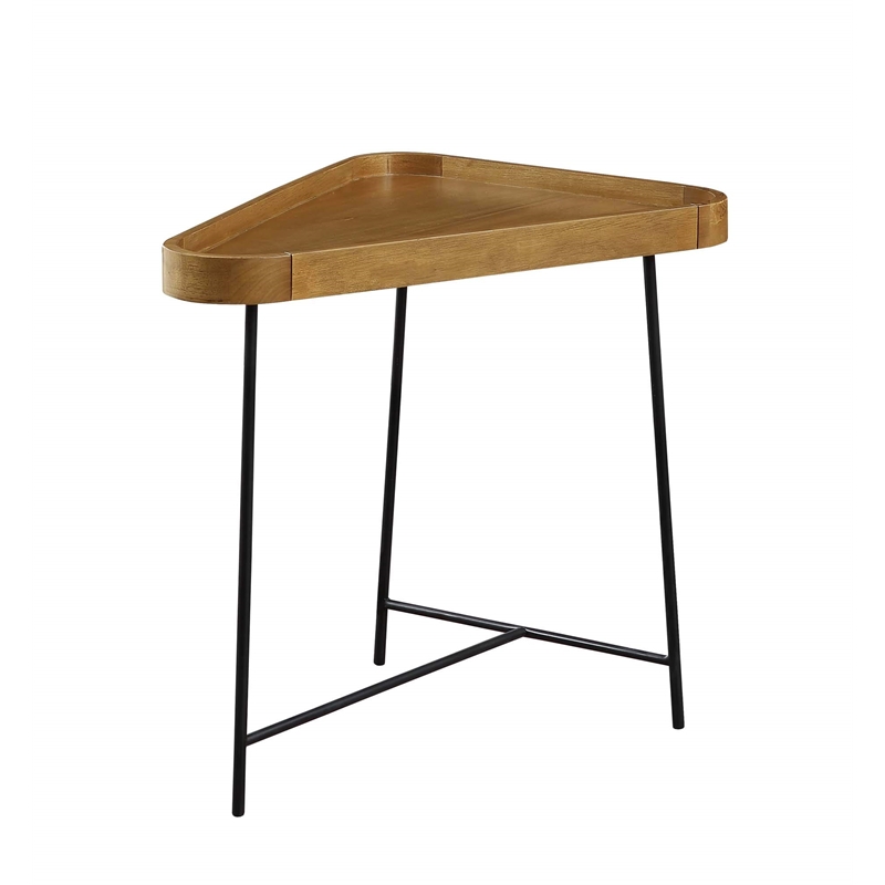 Lunar Triangle End Table in Driftwood Brown Wood and Black Metal Frame