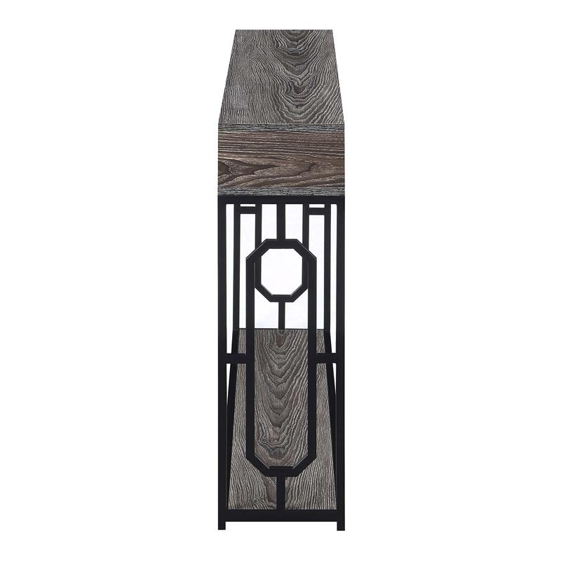 Omega Deluxe 2 Tier Console Table in Weathered Gray Wood and Black Frame
