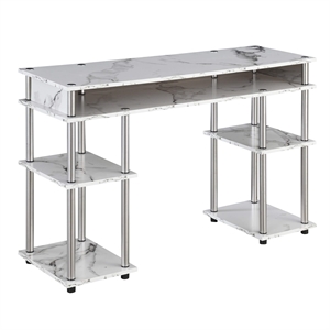 Designs2Go No-Tools Student Desk in White Faux Marble Wood Finish