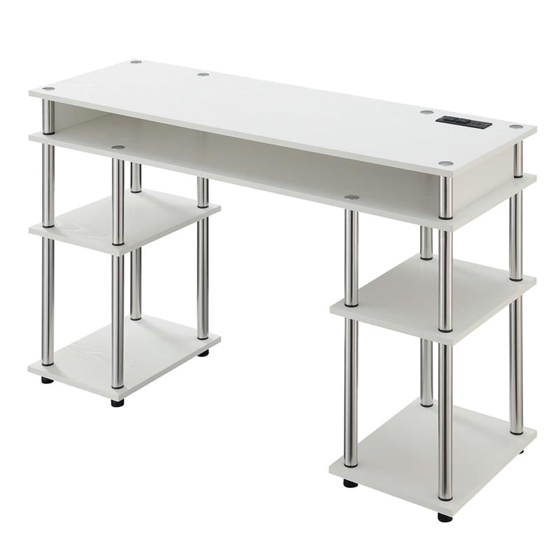 Designs2Go No Tools Student Desk with Charging Station in White Wood Finish