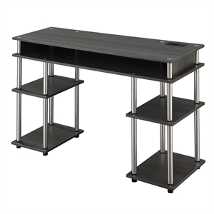 Designs2Go No Tools Student Desk with Charging Station in Gray Wood Finish