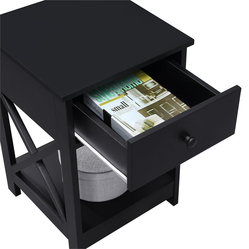 Convenience Concepts Oxford One-Drawer End Table in Black Wood Finish
