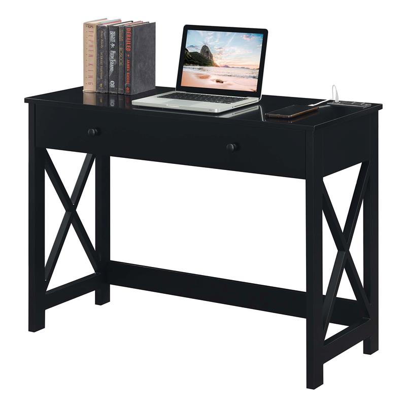 Convenience Concepts Oxford 42-Inch Desk with Charging Station in Black Wood