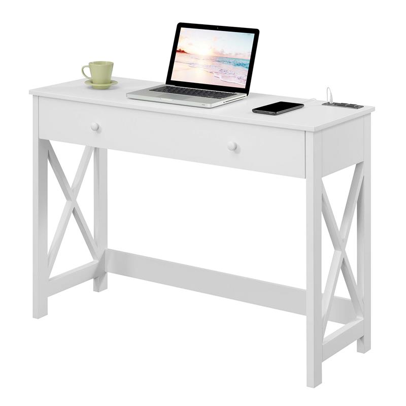 Convenience Concepts Oxford 42-Inch Desk with Charging Station in White Wood