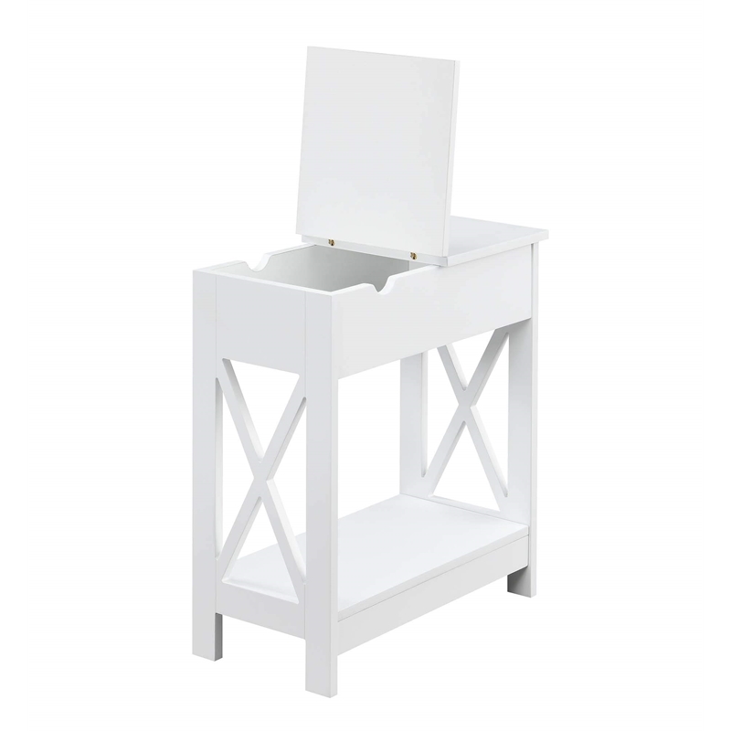 Oxford Flip Top End Table with Charging Station in White Wood Finish