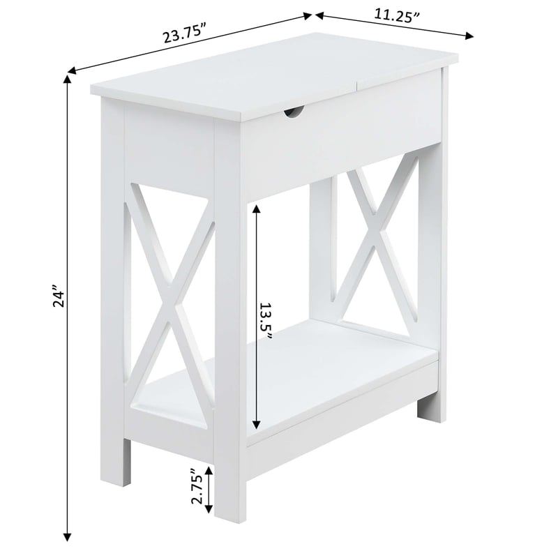 Oxford Flip Top End Table with Charging Station in White Wood Finish