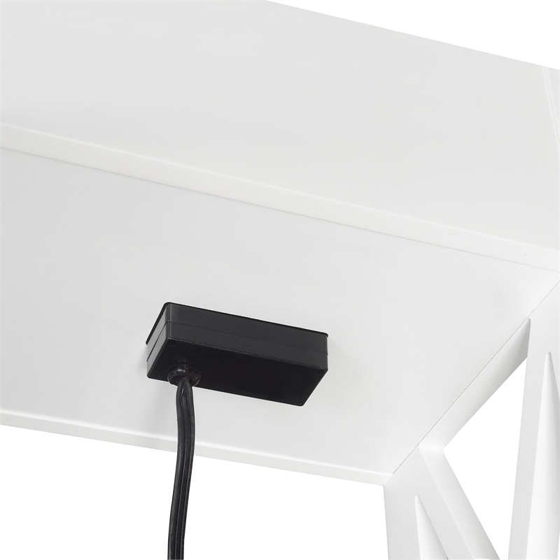 Oxford Flip Top End Table with Charging Station in White Wood Finish