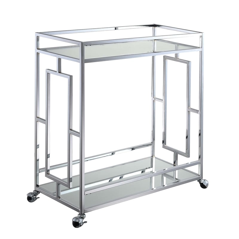 Convenience Concepts Town Square Bar Cart in Clear Glass and Chrome Metal Frame