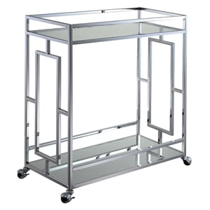 Convenience Concepts Town Square Bar Cart in Clear Glass and Chrome Metal Frame