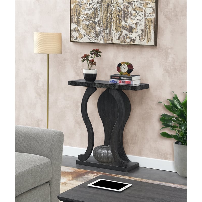 Newport Terry B Console Table in Weathered Gray and Faux Black Marble Wood