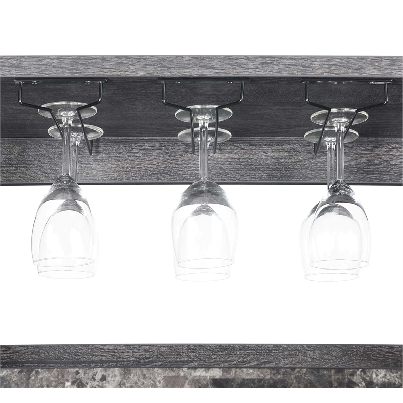 Newport Serving Bar in Faux Black Marble and Weathered Gray Wood Finish