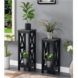 Convenience Concepts Oxford Tall Plant Stand in Black Wood and Faux Cement Top