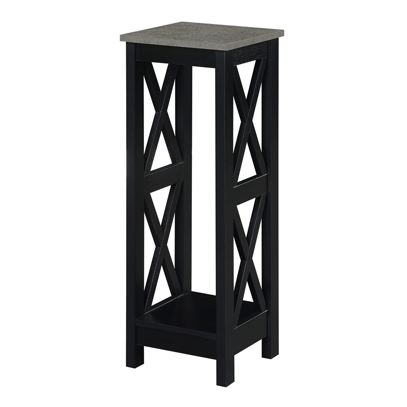 Convenience Concepts Oxford Tall Plant Stand in Black Wood and Faux Cement Top
