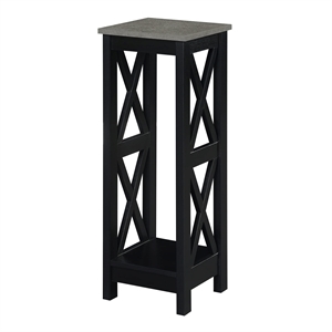 Convenience Concepts Oxford Tall Plant Stand in Black Wood and Faux Cement Top