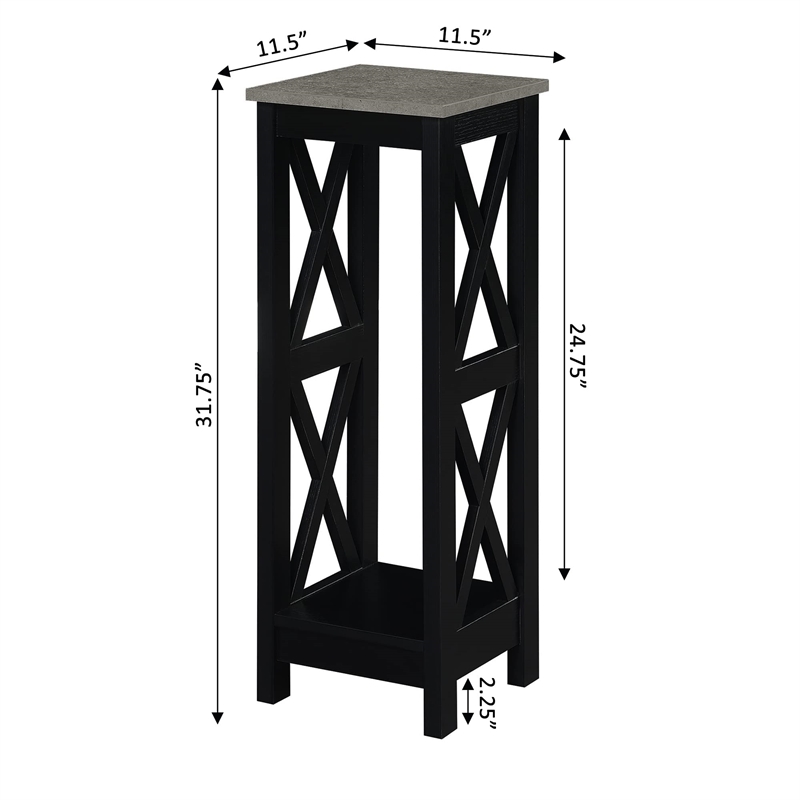 Convenience Concepts Oxford Tall Plant Stand in Black Wood and Faux Cement Top