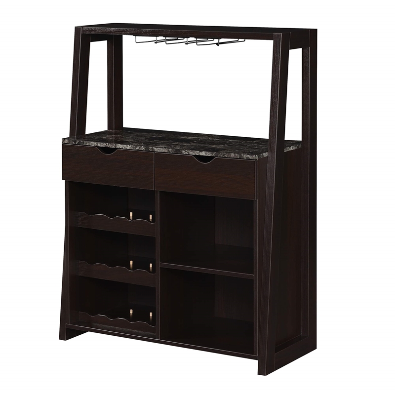 Convenience Concepts Uptown Wine Bar with Cabinet in Espresso Wood Finish