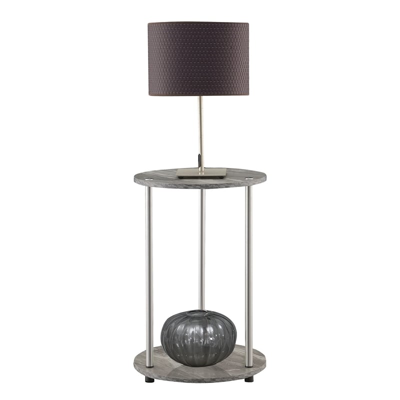Convenience Concepts Designs2Go No-Tools Two-Tier Round End Table in Gray Wood