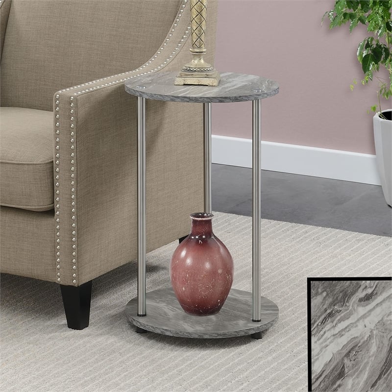 Convenience Concepts Designs2Go No-Tools Two-Tier Round End Table in Gray Wood