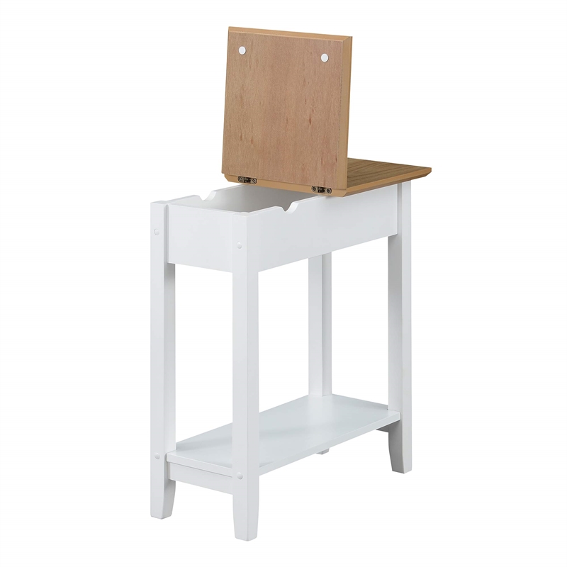 American Heritage Flip Top End Table with Charging Station in White Wood Finish