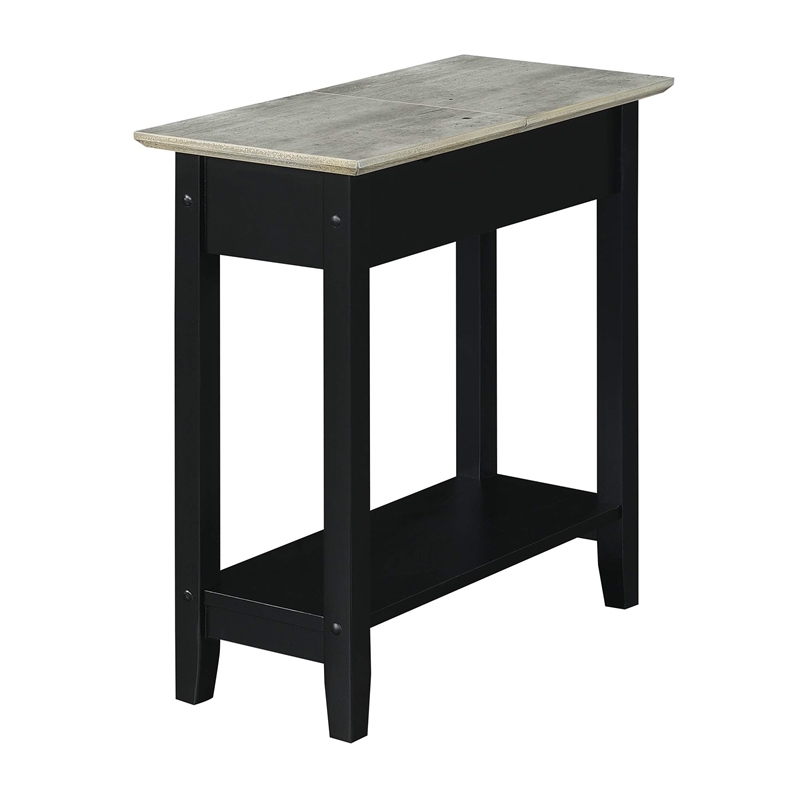 American Heritage Flip Top End Table with Charging Station in Black Wood Finish