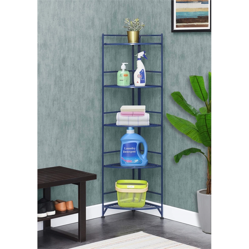 Convenience Concepts Xtra Storage Five-Tier Folding Corner Shelf in Blue Metal