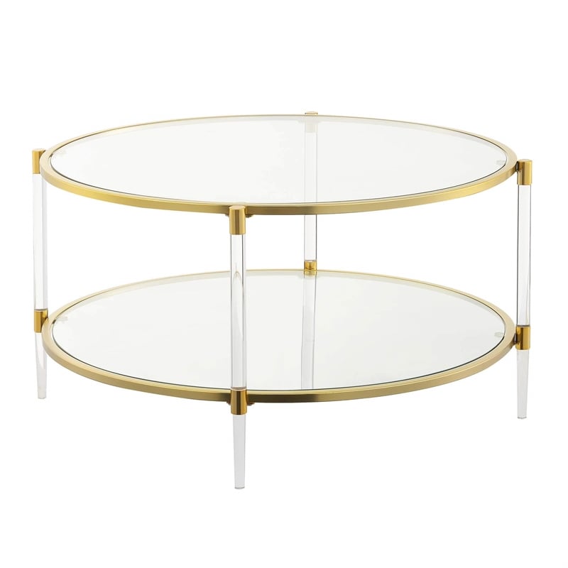 Convenience Concepts Royal Crest Acrylic Clear Glass Coffee Table w/ Gold Frame
