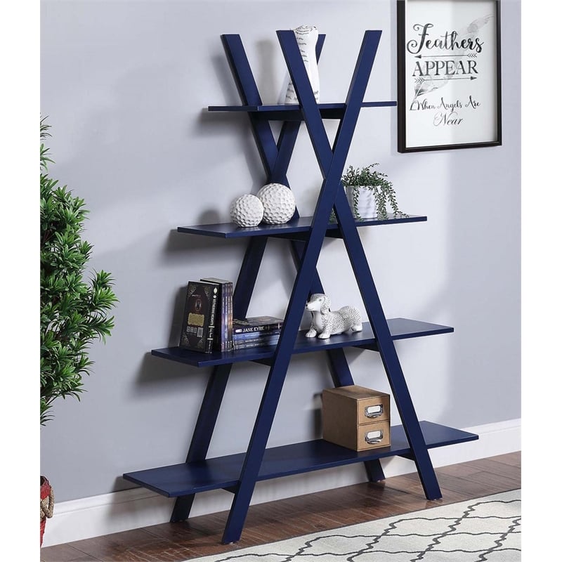Convenience Concepts Oxford A-Frame Bookshelf in Cobalt Blue Wood Finish
