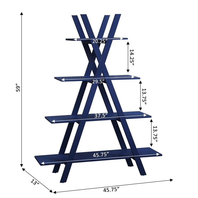Convenience Concepts Oxford A-Frame Bookshelf in Cobalt Blue Wood Finish