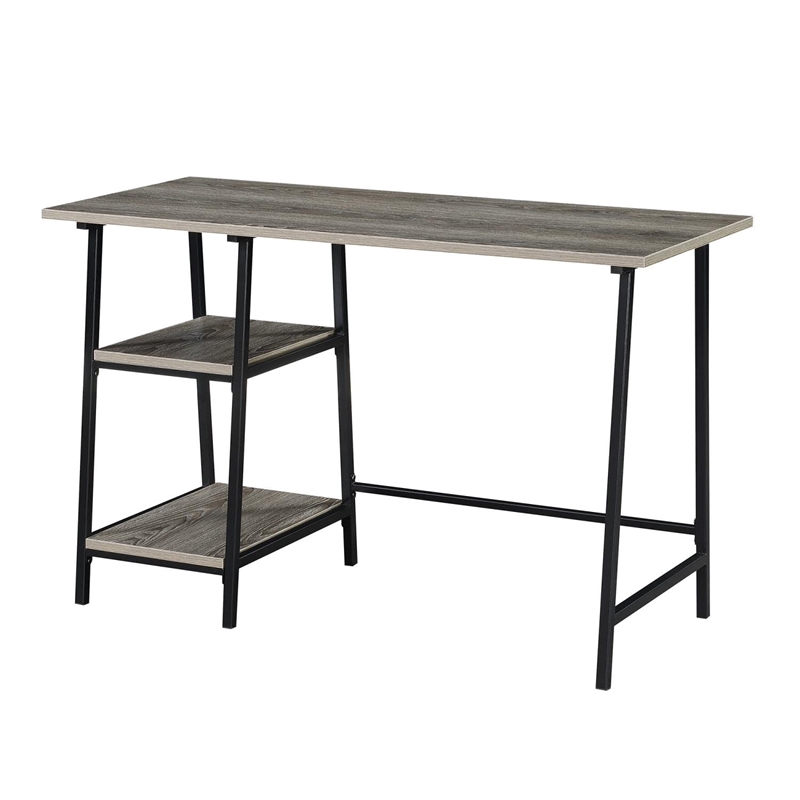 Designs2Go Trestle Desk in Weathered Gray Wood with Black Metal Frame