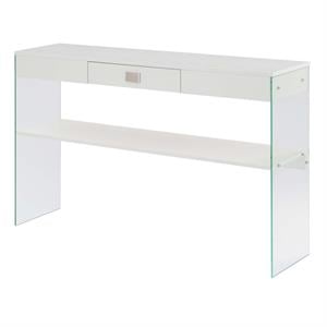 SoHo One-Drawer Console Table in Clear Glass with White Wood Top