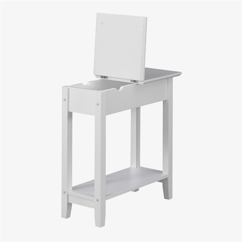 American Heritage Flip-Top End Table with Charging Station in White Wood Finish
