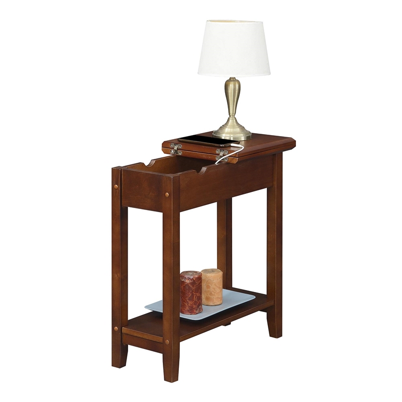 American Heritage Flip-Top End Table with Charging Station in Espresso Wood