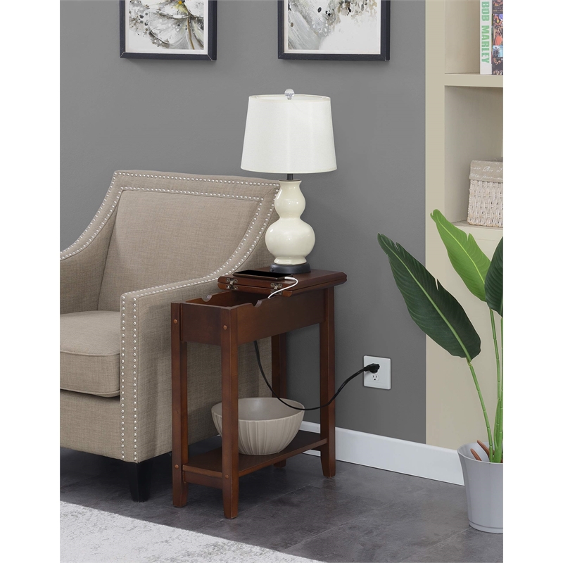 American Heritage Flip-Top End Table with Charging Station in Espresso Wood