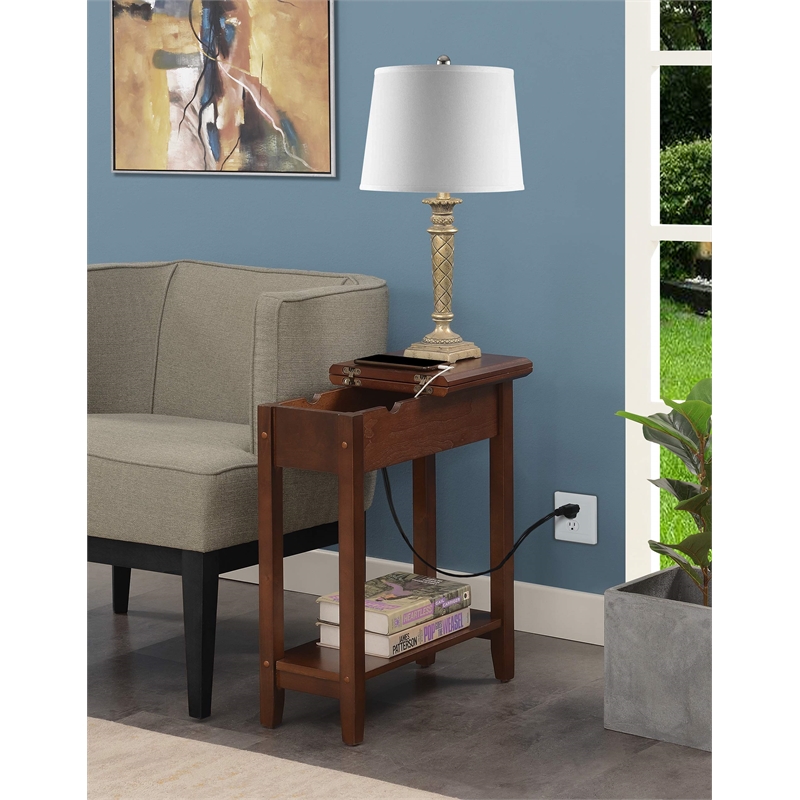 American Heritage Flip-Top End Table with Charging Station in Espresso Wood