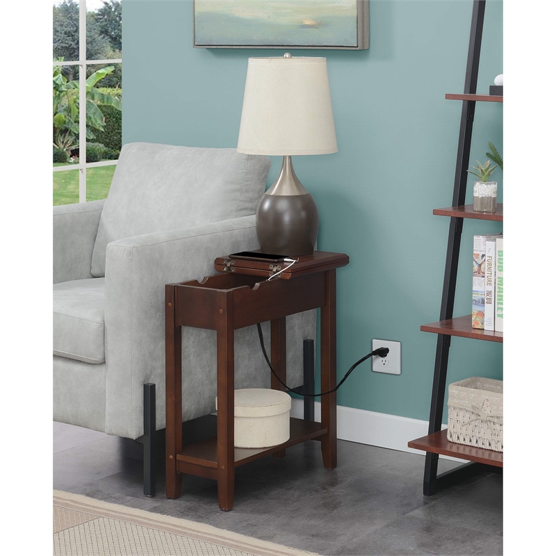 American Heritage Flip-Top End Table with Charging Station in Espresso Wood