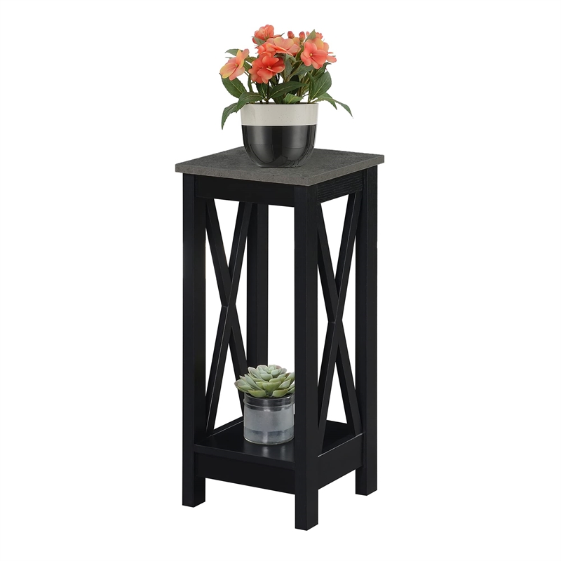 Convenience Concepts Oxford Plant Stand in Black Wood Finish with Gray Top