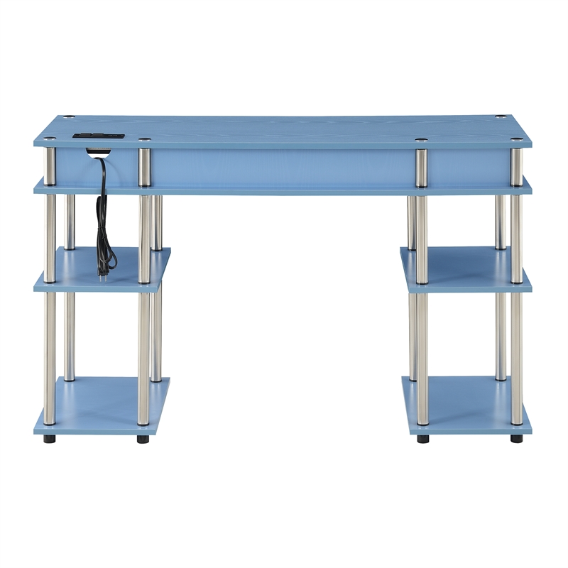 Designs2Go No Tools Student Desk with Charging Station in Blue Wood Finish