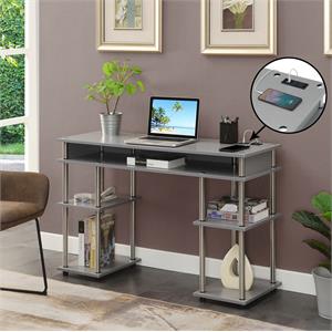 Designs2Go No Tools Student Desk with Charging Station in Gray Wood Finish