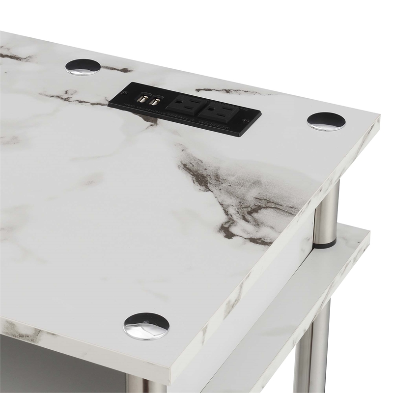 Designs2Go No Tools Student Desk with Charging Station White Faux Marble Wood