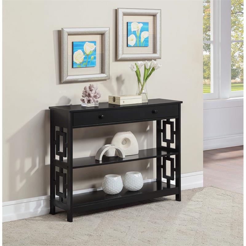 Convenience Concepts Town Square One-Drawer Console Table in Black Wood Finish