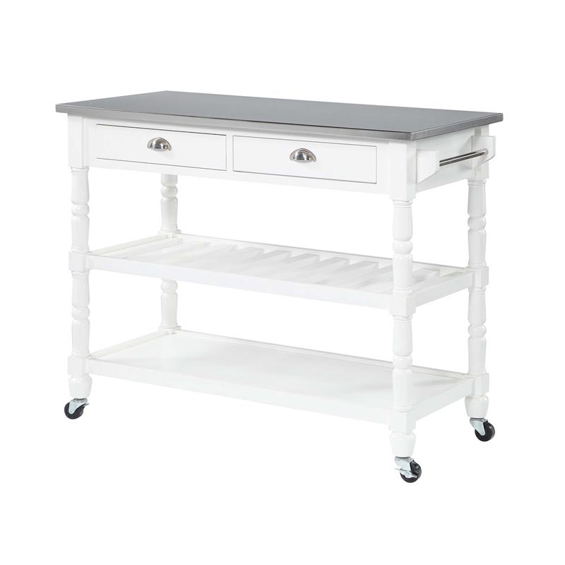 Convenience Concepts French Country Stainless Steel Top Kitchen Cart- White Wood