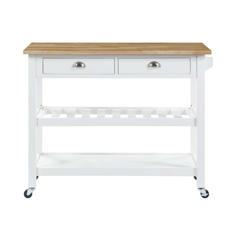 American Heritage Butcher Block Top Kitchen Cart in White Wood Finish