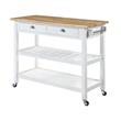 American Heritage Butcher Block Top Kitchen Cart in White Wood Finish