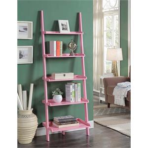 American Heritage Bookshelf Ladder with Five Tiers in Bright Pink Wood Finish